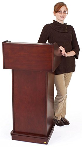 Displays2go Mahogany Finish Lectern with Hidden Wheels, 22-3/8 x 48 x 21-5/8-Inch