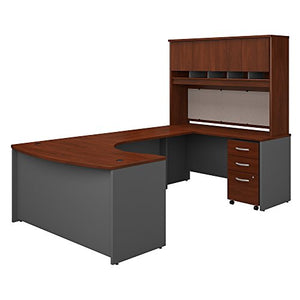 Bush Business Furniture Series C Right Handed Bow Front U Shaped Desk with Hutch and Storage, 60W, Hansen Cherry