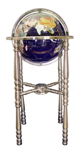 Unique Art 36-Inch by 13-Inch Floor Standing Blue Lapis Gemstone World Globe with Silver 4-Leg Stand