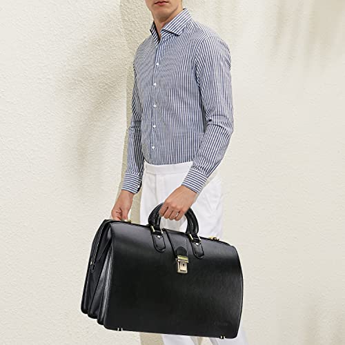 Banuce Leather Briefcase for Men with Lock Doctor Bag Attache Case Hard 15.6 Inch Laptop Lawyer Attorney Litigator Bags Black
