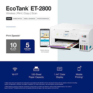 Epson EcoTank ET-2800 Wireless Color All-in-One Cartridge-Free Supertank Printer with Scan and Copy – The Ideal Basic Home Printer - White