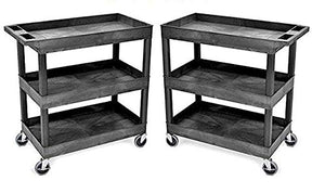 Stand Steady Tubstr 3 Shelf Utility Push Cart 2 Pack - Heavy-Duty Plastic Service Cart, 300 lbs Capacity, Black (32 x 18)