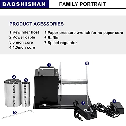 BAOSHISHAN Automatic Label Rewinder Rewinding Machine Label Width 140mm Core Holder 1/1.5/3 inch Roll Core Diameter 180mm 100-240V (with Regulator and Baffle)