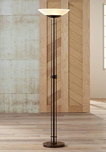 Light Blaster Modern Torchiere Floor Lamp Dark Bronze Frosted Glass Shade for Living Room Bedroom Office Uplight - Possini Euro Design