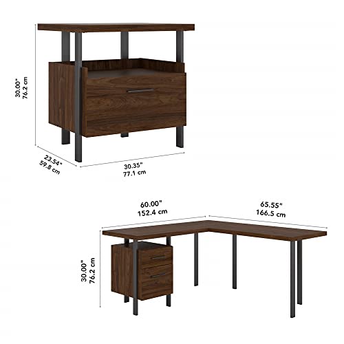 Bush Furniture Architect 60W L Shaped Desk with Lateral File Cabinet