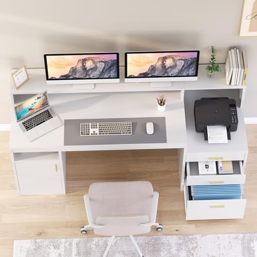 YOMILUVE Executive Computer Desk with Storage Shelves & File Drawer