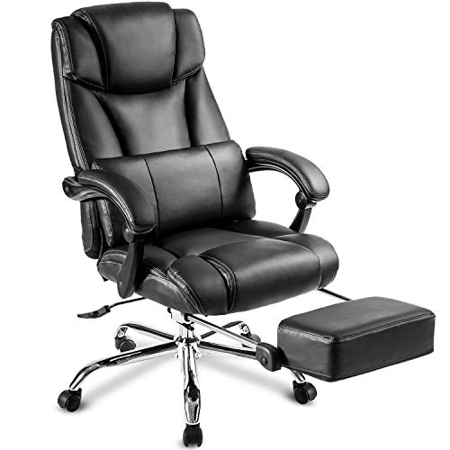 Ergonomic Office Chair,Executive Chair 400 lb Big & High Back Capacity Home Office Chair,Adjustable Recliner Leather Office Chair,Retractable Footrest Rolling Swivel with Black Lumbar Pillow Thick
