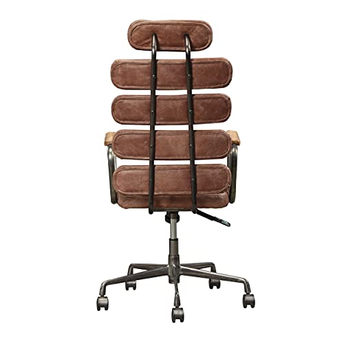 ACME Furniture Calan Leather High Back Adjustable Swivel Office Chair in Whiskey Brown