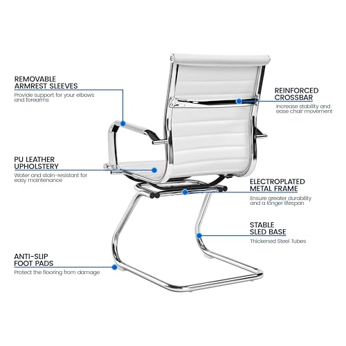Yaheetech Set of 4 White Faux Leather Mid Back Guest Chairs