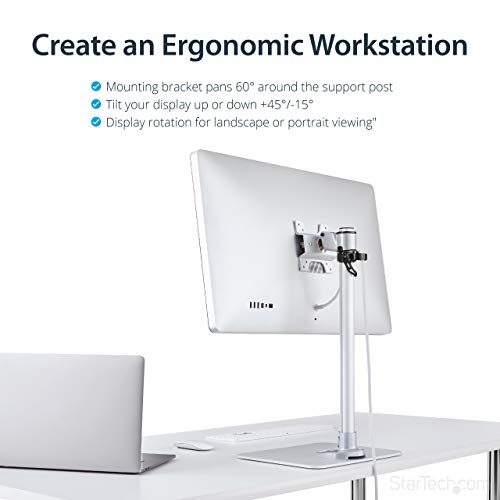 StarTech.com Single Monitor Stand - Adjustable - Supports Monitors 12'' to 34'' - Premium - Single Screen VESA Monitor Mount Stand - Silver (ARMPIVSTND)