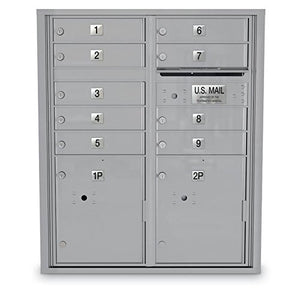 postalproducts N1032245 4C Standard Mailbox - 9 Door 2 Parcel Lockers, 37.5" Height, 31.5" Width, Silver