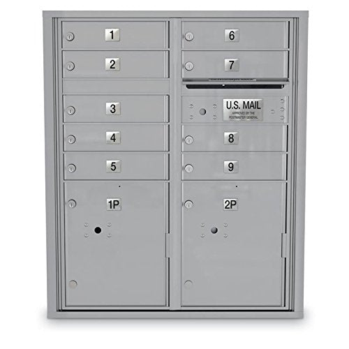 postalproducts N1032245 4C Standard Mailbox - 9 Door 2 Parcel Lockers, 37.5" Height, 31.5" Width, Silver
