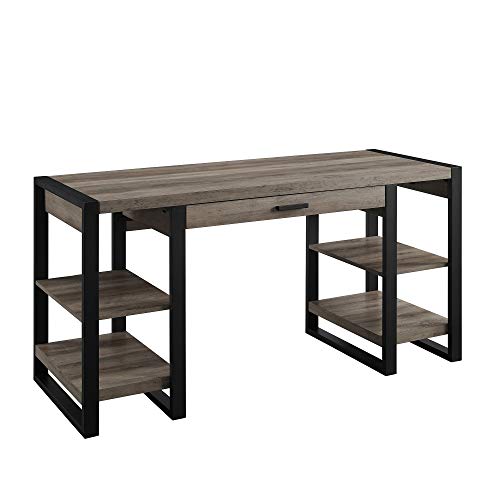 Walker Edison Industrial Wood Computer Writing 4 Storage Shelves and Gaming Gamer Command Center Workstation Desk Home Office, 60 Inch, Grey Wash