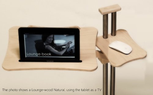 Lounge-wood Natural - Notebook Stand, supports up to 17-18 inch Laptops, Tablet, IPad, Lectern for E-book. Coolfit Cooling System, Mouse-pad for external Mouse or Smartphone