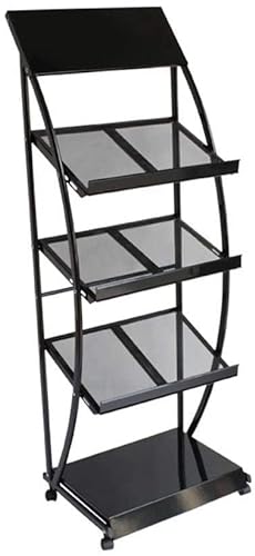 None Shelf Library Literature Brochure Display Rack - Black 38x48x135cm