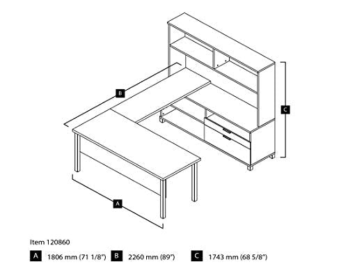 Bestar Pro-Linea U-Desk with Hutch, White