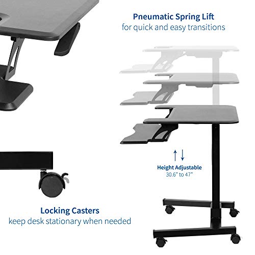 VIVO Black Pneumatic Mobile 36" Height Adjustable Two Platform Standing Desk - DESK-V111GT