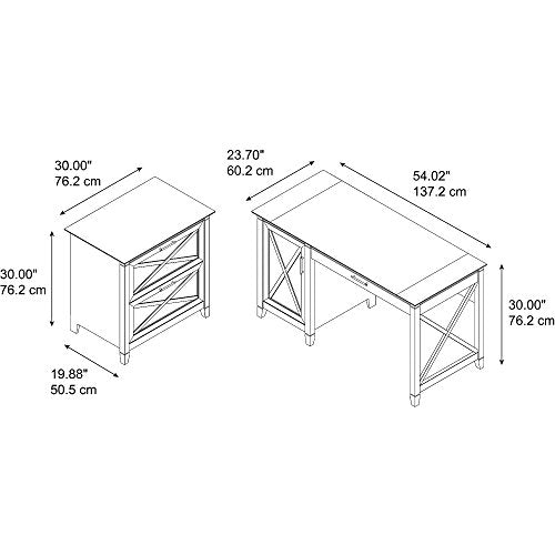 Bush Furniture Key West Computer Desk with Storage and 2 Drawer Lateral File Cabinet, 54W, Pure White Oak