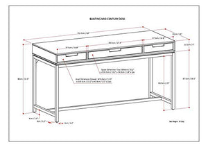 Simpli Home AXCBAN-09 Banting Solid Hardwood Modern Industrial 60 inch Wide Desk in Walnut Brown