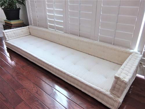 Lschool Tufted Box Custom Bench Cushion, Gray Ticking Stripe