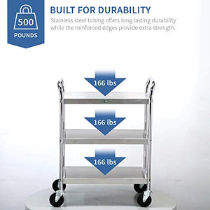 Lakeside Manufacturing 479 K.D. Utility Cart, Stainless Steel, 3 Shelves, 500 lb. Capacity, Chrome