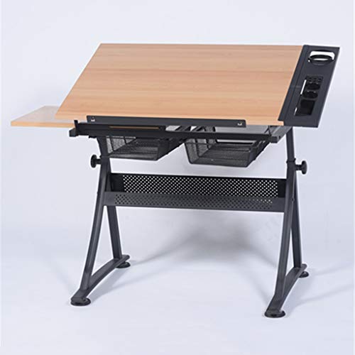 Lgan Drafting Table with Storage, Height Adjustable Tiltable Art Desk, Maple Panel Drawing Desk, for Work Study Painting Craft Table