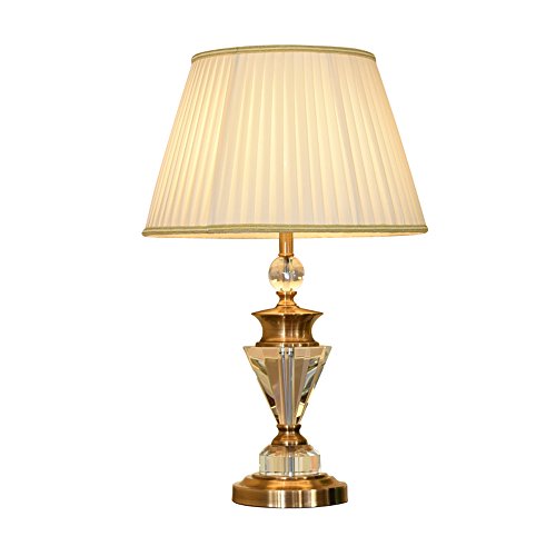 Desk Lamp Full Copper Crystal Table Lamp Retro Living Room Decoration Copper Desk Lamp E27 Study Bedroom Bedside Lamp, Beige/Light Blue Cloth Shade A+ (Color : Beige)