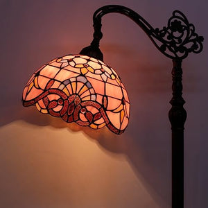 WERFACTORY Tiffany Floor Lamp Pink Stained Glass Arched Lamp 12X18X64 Inches - Gooseneck Adjustable Standing Reading Light - S003P Series