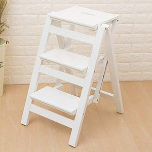 LUCEAE Wooden 3 Step Folding Ladder Stand - Portable Multi-Purpose Step Stool