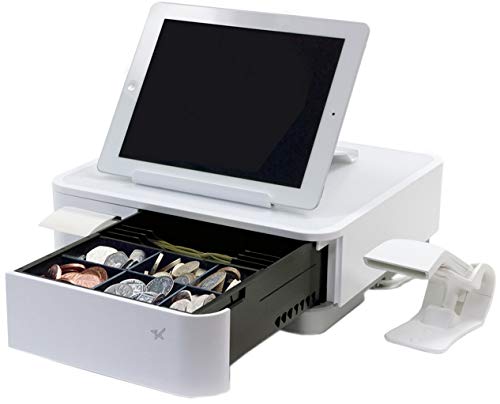 Star Micronics mPOP Integrated Receipt Printer & Cash Drawer with Tablet Stand and USB Barcode Scanner - White