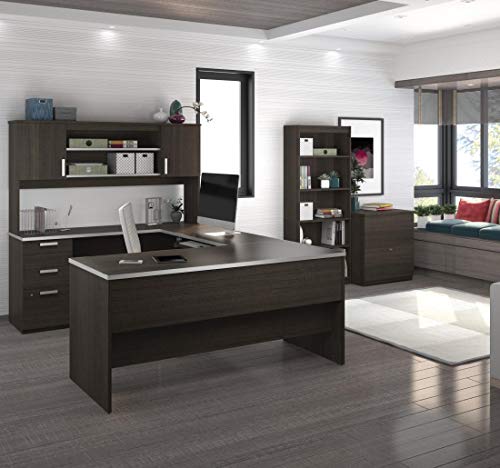 Bestar Ridgeley Executive Computer Desk with Hutch, Lateral File Cabinet, and Bookcase - Dark Chocolate