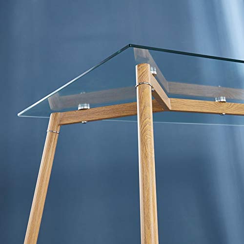IDS Online, Tempered Clear Glass Tabletop Home Office Furniture Modern Computer Desk Writing Table, Metal Legs with Wooden Skin Sturdy Foot Pad, Transparent