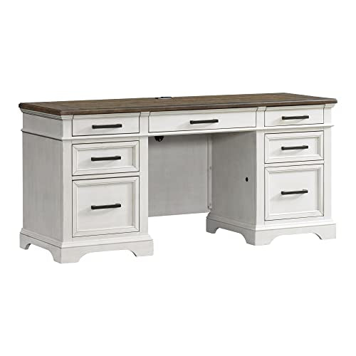 Intercon Drake Home Office 66" Wide Credenza, Rustic White & French Oak Furniture