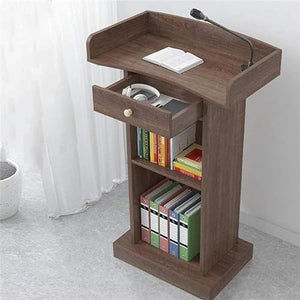 CAMBOS Lectern Podium Stand with Drawer and Storage - Wooden Standing Reception Desk Pulpit