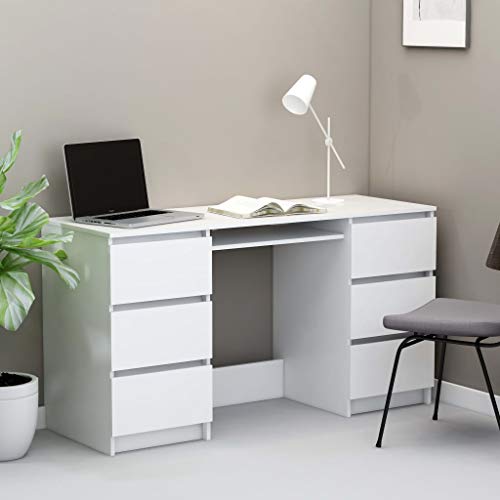 Unfade Memory Modern Writing Desk Computer Desks PC Laptop Study Table Chipboard Workstation for Home Office 55.1"x19.7"x30.3" (White)