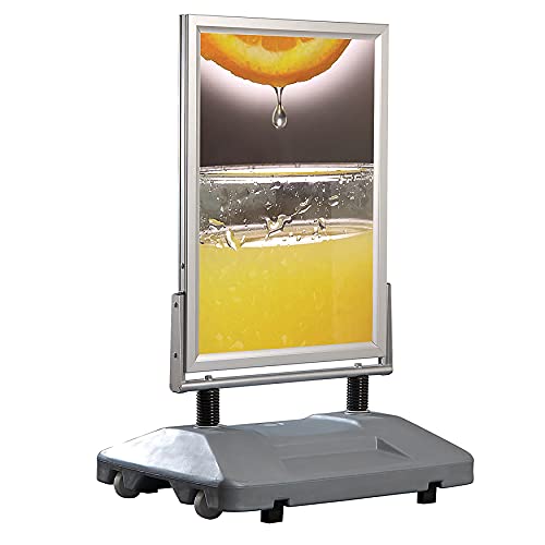 Outdoor Professional Spring Base Wind Sign Double Sided Advertising Display, Silver Frame Sidewalk Display, 30" x 40" Poster Size, Grey Water Base