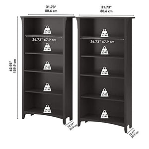 Bush Furniture Salinas 5-Shelf Tall Bookcase, Vintage Black, 63-Inch H, 2/Set