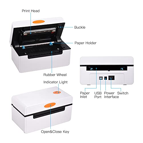 Desktop Thermal Label Printer for 4x6 Shipping Package - All-in-One Label Maker - 180mm/s Speed - Max. 110mm Paper Width - USB Color