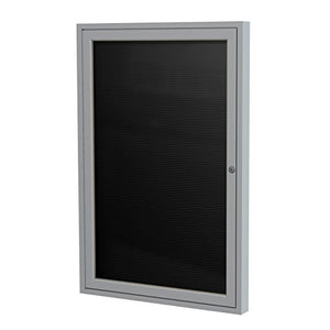 Ghent 36"x30" 1-Door Satin Aluminum Frame Enclosed Flannel Letterboard - Black - Made in the USA
