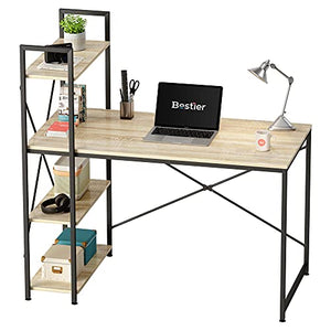 Bestier Computer Desk with Storage Shelves 47 Inch Home Office Desk Writing Table Oak