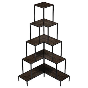 BELLEZE 5-Tier Corner Bookshelf with RGB Light, Remote Control - 66" Tall L-Shaped Bookcase - Gray