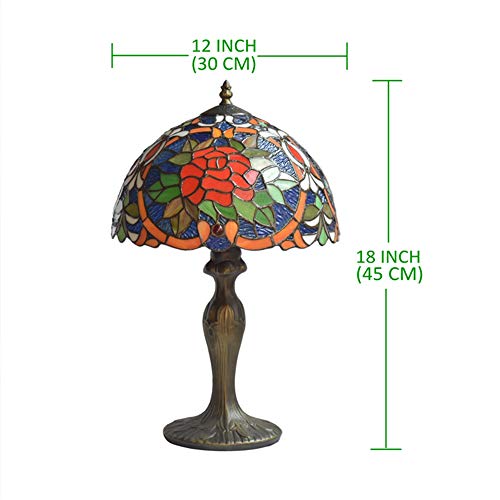 MaGiLL Tiffany Style Vintage Desk Lamp 12" Wide Stained Glass Floral Pattern - Ideal for Bedrooms, Living Rooms, and Study - E26/E27 Socket