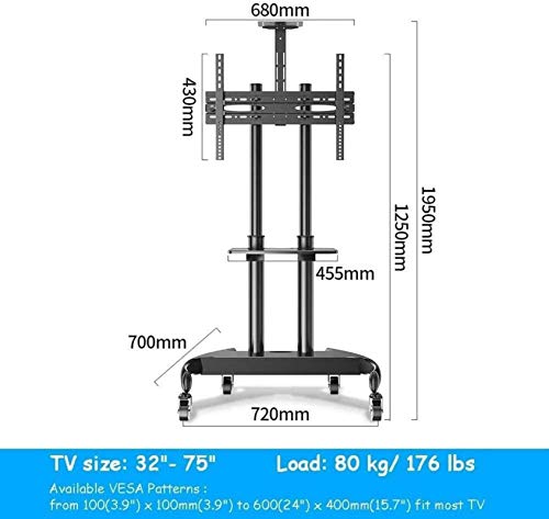 AuLYn Universal Tabletop TV Stand with Monitors Shelf - Heavy Duty Rolling TV Cart - Fits 32"-70" TVs, 80 Kg Capacity