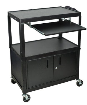 LUXOR AVJ42XLKBC A/V Cart with Keyboard Shelf and Cabinet, Extra Wide, Adjustable Height