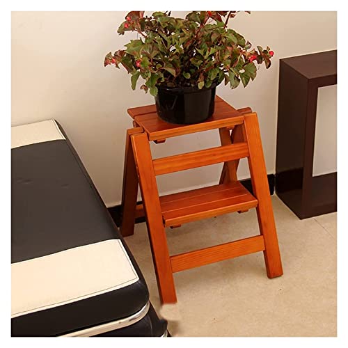 LUCEAE Folding Wooden Step Stool, 2 Steps Herringbone Ladder - Non-Slip Wide Tread, Portable Adult Chair