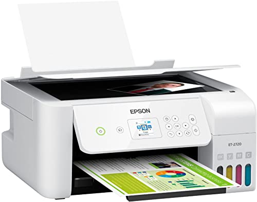 Epson EcoTank ET-27 20 Series Wireless All-in-One Color Supertank Inkjet Printer Print Copy Scan Mobile Printing Voice-Activated Print 1.44" Screen High-Speed USB White