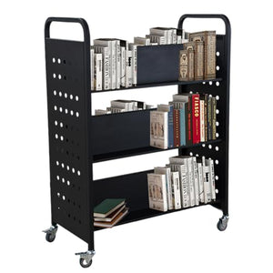 MERXENG Library Book Cart, 200LBS Capacity, 35x18x49 Rolling Cart with Lockable Wheels