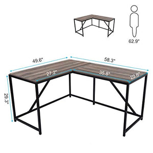 BRLUCKY PlazaL Shaped Computer Desk Metal Sturdy Corner Desk for Home Office, Industrial Writing Workstation 58.3 x 49.6 Inch Good Day for You