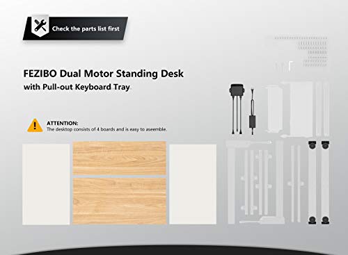 FEZIBO Dual Motor Height Adjustable Electric Standing Desk, 48 x 24 Inch Full Sit Stand Home Office Table with Splice Board, White Frame/White and Natural Top