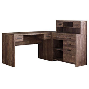 Monarch Specialties L-Shaped Computer Desk with Hutch, Brown Woodgrain